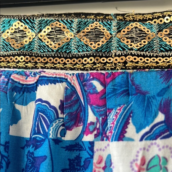 Rusttydustty Blue Patchwork Floral Maxi Boho Skirt Embellished Waistband XL EUC - Picture 7 of 10